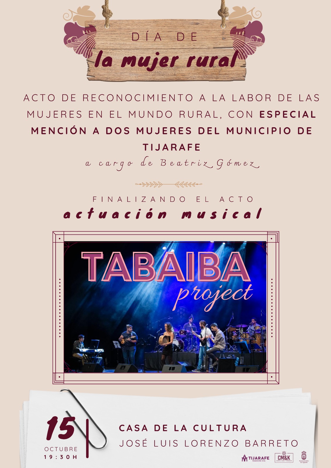 Día de la Mujer Rural: Acto de reconocimiento y actuación de Tabaiba Project
